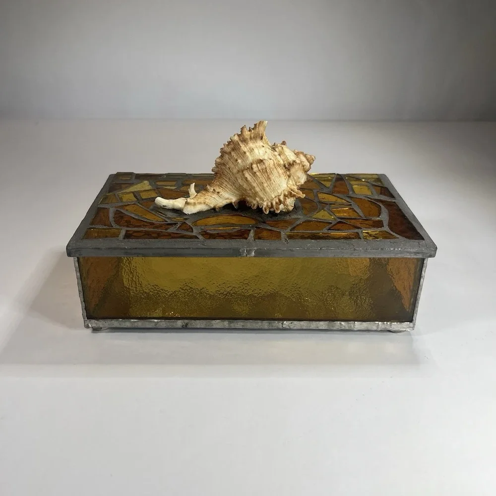Stained Glass Mirrored Sea Shell Trinket/Jewelry Box